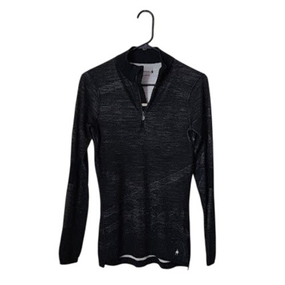 SMARTWOOL Intraknit Merino Wool Quarter Zip Thermal Pullover Black Gray M